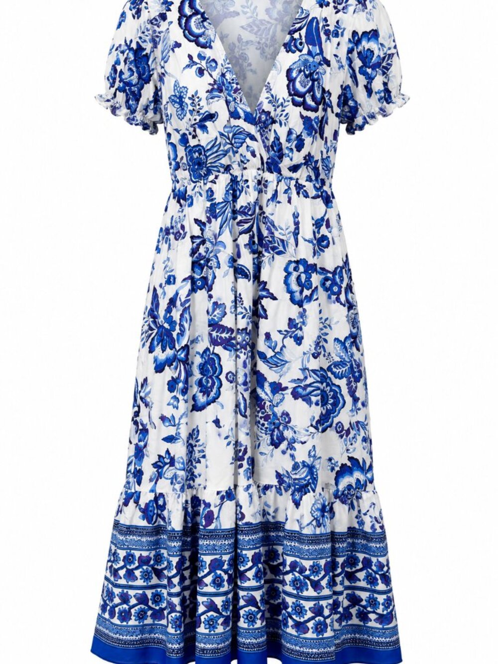 Blue Floral V-Neck Women’s Dress